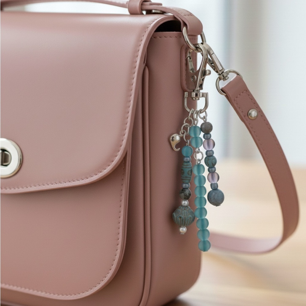 Blue Indigo and Silver Ocean Bag Charm Keychain with Cute Whale Detail